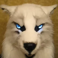 Varulvsmask med glödande ögon, rörliga öron och käkar för Halloween Cosplay-fest><noscript><img width=