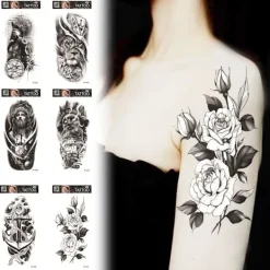 Vattentät Tatuering Klistermärke Med Varg Huvud Totem Arabisk Text Tatuering Klistermärke><noscript><img width=