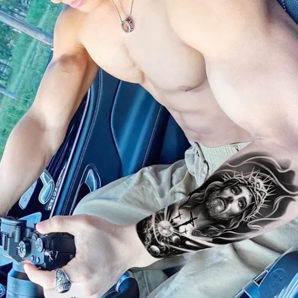 Vattentät Tatuering Klistermärke Med Varg Huvud Totem Arabisk Text Tatuering Klistermärke> Smink