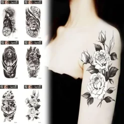 Vattentät Tatuering Klistermärke Med Varg Huvud Totem Arabisk Text Tatuering Klistermärke><noscript><img width=