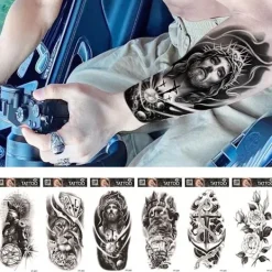 Vattentät Tatuering Klistermärke Med Varg Huvud Totem Arabisk Text Tatuering Klistermärke><noscript><img width=