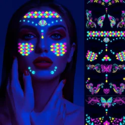 INF Vattentäta tillfälliga tatueringar som lyser i mörkret, FA-serien - Set med 8 A> Smink