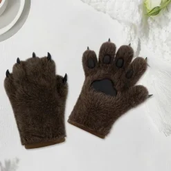 Överdimensionerade Faux Fursuit Katt Tassar Handskar Justerbar Storlek 29x25cm för Vuxna Barn Kostymfester brun[D]><noscript><img width=