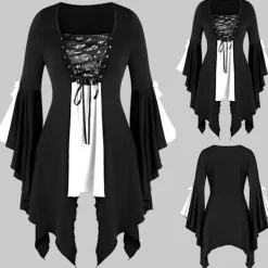 KOOLYOU Viking pirat cosplay kostymer Halloween häxa kostym medeltida steampunk dam off shoulder t-shirt bandage väst XXL Silver> Dräkter