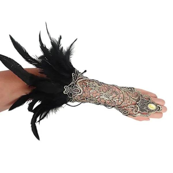 Vintage fjäder spets fingerlösa långa handskar stretch handledsmanschetter armband för bröllop Halloween fest> Tillbehör