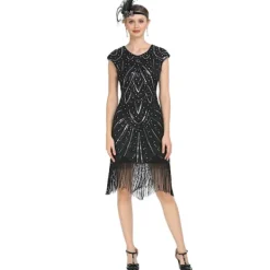 Vintage Flapperklänningar 1920-tal för Kvinnor Kristallpärlbroderad Fransklänning Great Gatsby Rosa Rosa Rosa M><noscript><img width=