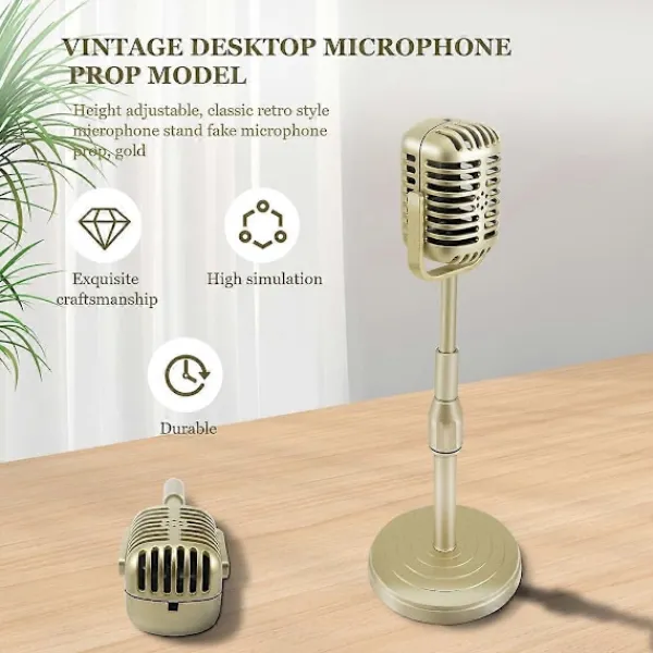 Vintage Skrivbordsmikrofon Rekvisita Modell med Justerbar Höjd, Guld-Perfet> Tillbehör