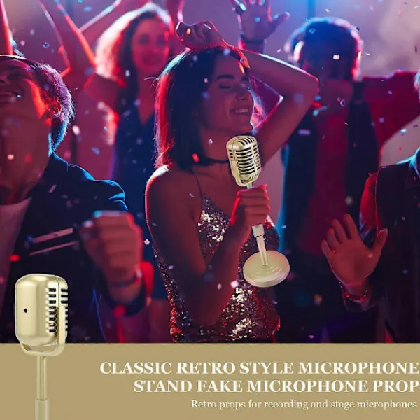 Vintage Skrivbordsmikrofon Rekvisita Modell med Justerbar Höjd, Guld-Perfet> Tillbehör