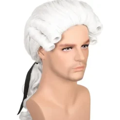 Vit advokat lockig peruk Lord domare poet peruk för Halloween Co><noscript><img width=