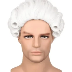 Vit advokat lockig peruk Lord domare poet peruk för Halloween Co><noscript><img width=