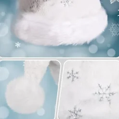 Vit Jultomtehatt för Vuxna, Plysch Julhatt för Kvinnor och Män, Varm och Tjock Tomtehatt med Paljetter Snöflinga><noscript><img width=