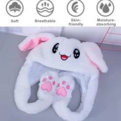 Vit kaninhatt med rörliga öron, hoppande hatt, broderad tecknad plysch><noscript><img width=