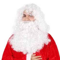 Vit långt lockigt hår, semesterperuker, tomteluvor, falska skäggset> Tillbehör