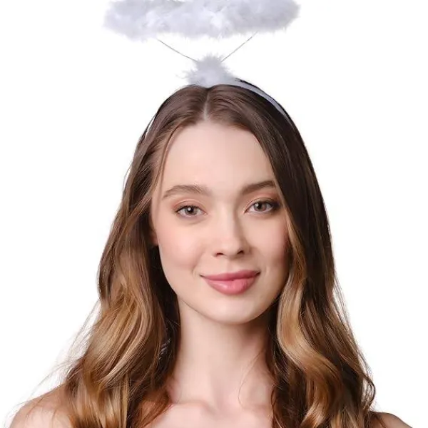 Vit Ängel Halo Hårband - Fjäderängels Halo - Halloween Hårband - Ängelkostym Tillbehör - Ängelkostym för Kvinnor, Män och Barn> Huvudbonader