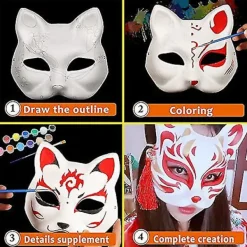 Vit pappersmask katt ansikte - 10 stycken, massa tom handmålad mask, personlig design, lämplig för Halloween utklädning cosplay> Masker