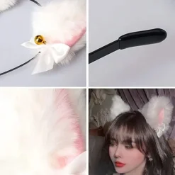 Vita kattöron (ångade kattöronformade bröd) hårband 2-pack><noscript><img width=