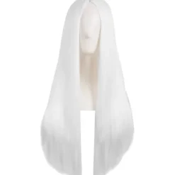 （Vit）Färgglad panda lång rak cosplay peruk med lugg naturlig syntetisk hårperuk för kvinnor eller G> Peruker