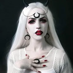 （Vit）Färgglad panda lång rak cosplay peruk med lugg naturlig syntetisk hårperuk för kvinnor eller G><noscript><img width=