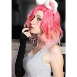 Värmebeständig vattenvågsperuk för tjejer dagligen (rosa gradient)> Peruker