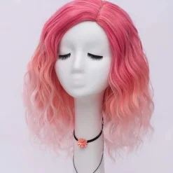 Värmebeständig vattenvågsperuk för tjejer dagligen (rosa gradient)> Peruker