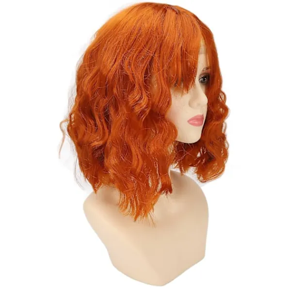 FMYSJ Värmetålig Peruk Mjuk Versatil Orange Lockig Peruk med Luftlugg för Halloween Konserter Temafester Bröllop Dejter (FMY)> Peruker