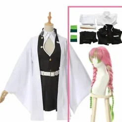 Vuxen Barn Demon Slayer Kimetsu No Yaiba Anime Kimono Kanroji Mitsuri Cosplay Kostym Halloween Kläder - Perfet Suit and wig> Dräkter