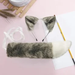 Vuxen Barn Simulering Plysch Varg Öron Pannband Bandana Med Lång Svans Set Anime Cosplay Kostym Rekvisita Halloween Maskerad - Perfet> Tillbehör