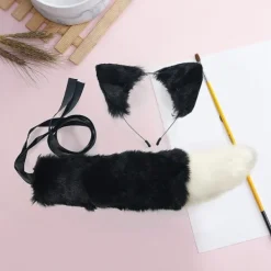 Vuxen Barn Simulering Plysch Varg Öron Pannband Bandana Med Lång Svans Set Anime Cosplay Kostym Rekvisita Halloween Maskerad - Perfet><noscript><img width=