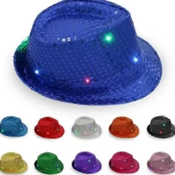 HAPPYSHOP Vuxen 9-färgs LED-lampa paljetter Performance Jazz-keps (silver) 1 styck><noscript><img width=