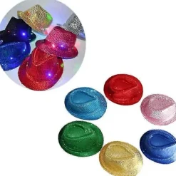 HAPPYSHOP Vuxen 9-färgs LED-lampa paljetter Performance Jazz-keps (silver) 1 styck><noscript><img width=