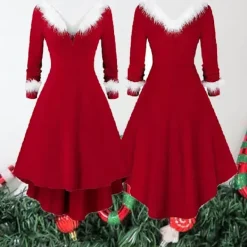 Vuxen julgungklänning Fancy Dress Xmas Red Costumes L> Dräkter