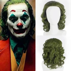 FMYSJ Vuxen Män Joker Peruk Halloween Cosplay Kort Vågigt Hår Grön (FMY)> Peruker
