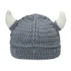 Vuxen Skägg Viking Stickad Mössa Barbarisk Tjurhorn Virkad Beanieluva Handgjord Stickad> Huvudbonader