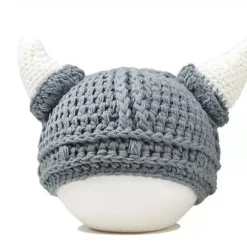 Vuxen Skägg Viking Stickad Mössa Barbarisk Tjurhorn Virkad Beanieluva Handgjord Stickad><noscript><img width=