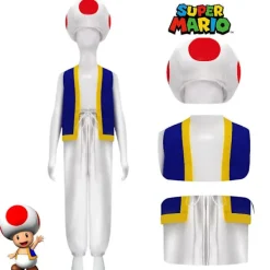 unbranded Vuxen Super Mario Bros 2 Toad Cosplay Party Kostym Toppar + Byxor + Hatt Outfit Set Presenter> Dräkter