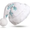Vuxen vit tomteluva med julplyschhatt och blå snöflinga> Huvudbonader