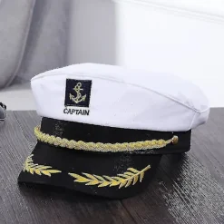 Vuxen Yacht Båt Skepp Sailor Kapten Kostym Hatt Mössa Marin Amiral Broderad Kapten Mössa (vit)><noscript><img width=