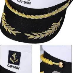 Vuxen Yacht Båt Skepp Sailor Kapten Kostym Hatt Mössa Marin Amiral Broderad Kapten Mössa (vit)><noscript><img width=