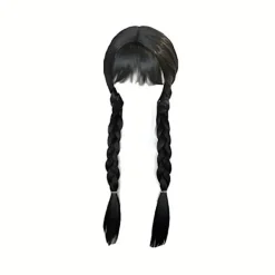 DAO Wednesday Addams Karaktär Peruk 60.96cm Lång - Värmebeständigt Syntetiskt Flätat Hår med Lugg för Halloween Cosplay, Rollspel & [DB] 60.96cm> Peruker