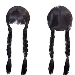DAO Wednesday Addams Karaktär Peruk 60.96cm Lång - Värmebeständigt Syntetiskt Flätat Hår med Lugg för Halloween Cosplay, Rollspel & [DB] 60.96cm> Peruker
