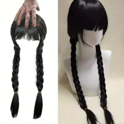 DAO Wednesday Addams Karaktär Peruk 60.96cm Lång - Värmebeständigt Syntetiskt Flätat Hår med Lugg för Halloween Cosplay, Rollspel & [DB] 60.96cm><noscript><img width=