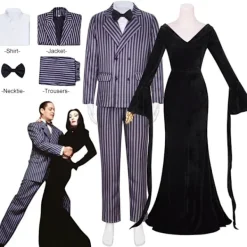 Wednesday Addams Kostym Morticia Maxiklänning Långärmad Herr Gomez Cosplay Endast Peruk One Size><noscript><img width=