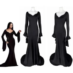Wednesday Addams Kostym Morticia Maxiklänning Långärmad Herr Gomez Cosplay Endast Peruk One Size><noscript><img width=