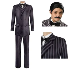 Wednesday Addams Kostym Morticia Maxiklänning Långärmad Herr Gomez Cosplay Endast Peruk One Size><noscript><img width=