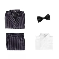 Wednesday Addams Kostym Morticia Maxiklänning Långärmad Herr Gomez Cosplay Endast Peruk One Size><noscript><img width=