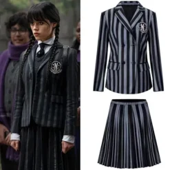 Wednesday Addams Kostym Nevermore Academy Barn Vuxen Uniform Klänning Kostym Cosplay Endast Hand-FA- One Size><noscript><img width=