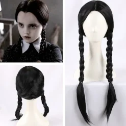 Wednesday Addams peruk med perukmössa Svart peruker för Wednesday Costum> Peruker