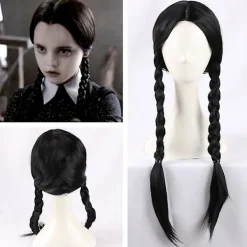 Wednesday Addams Peruk med Peruknät Svarta Peruker för Wednesday Kostym Lång Svart Flätad Peruk Flätade Peruker för Addams Fest> Peruker