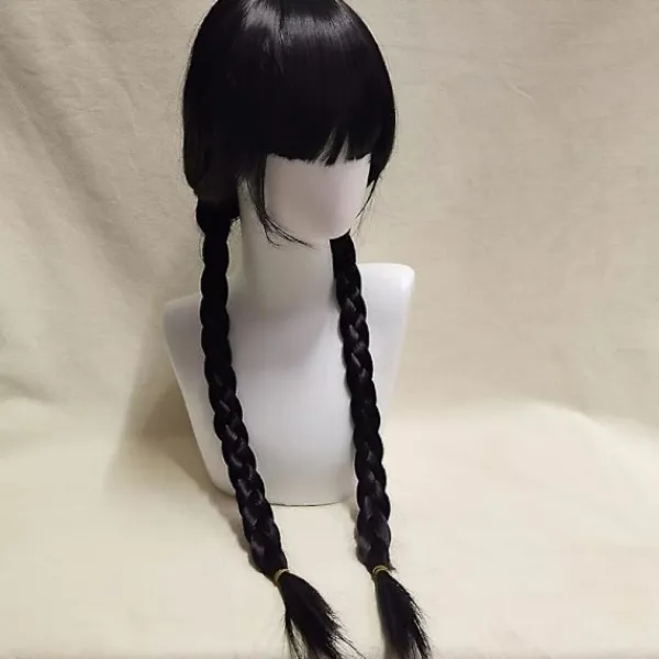 Wednesday Addams Peruk med Peruknät Svarta Peruker för Wednesday Kostym Lång Svart Flätad Peruk Flätade Peruker för Addams Fest> Peruker