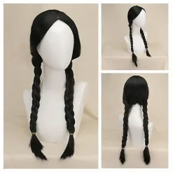 Wedneday Addam The Addam Family Nevermore Kotym Uniform et Kvinnokläder Wig 1> Peruker